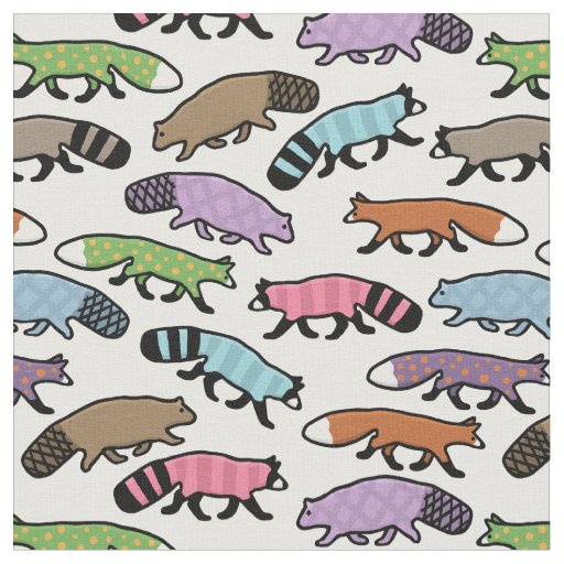 Cute Woodland Pastel Raccoon, Fox, Beaver Fabric