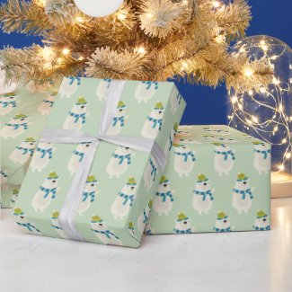 Cute Woodland Polar Bear-  Mint Green Christmas
