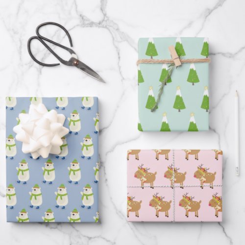 Cute Woodland Polar Bear Reindeer  Christmas Tree Wrapping Paper Sheets