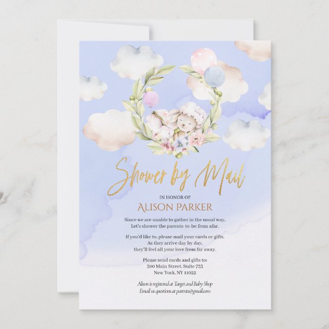 Cute Woodland Rabbit Blue Sky Baby Shower by Mail Invitation (Front)
