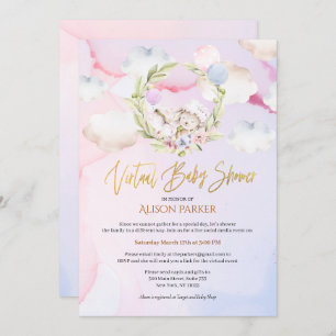 Cute Woodland Rabbit Floral Pink Virtual Shower Invitation