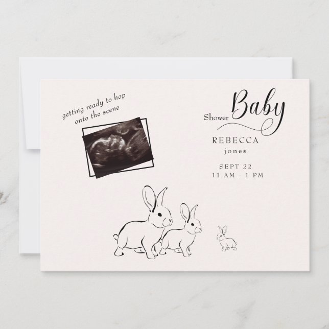 Cute Woodland Rabbit Ultrasound Baby Shower  Invitation (Front)