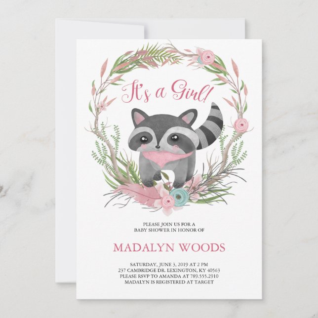 Cute Woodland Raccoon Baby Shower Invitation (Front)