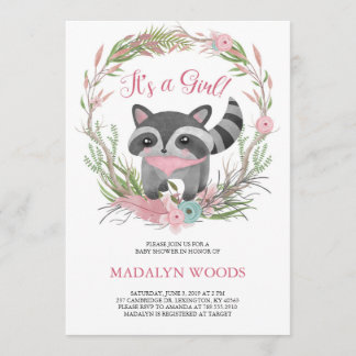Cute Woodland Raccoon Baby Shower Invitation