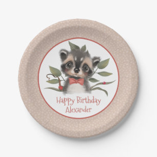 Cute Woodland Raccoon Boy's Birthday Party Paper Plates