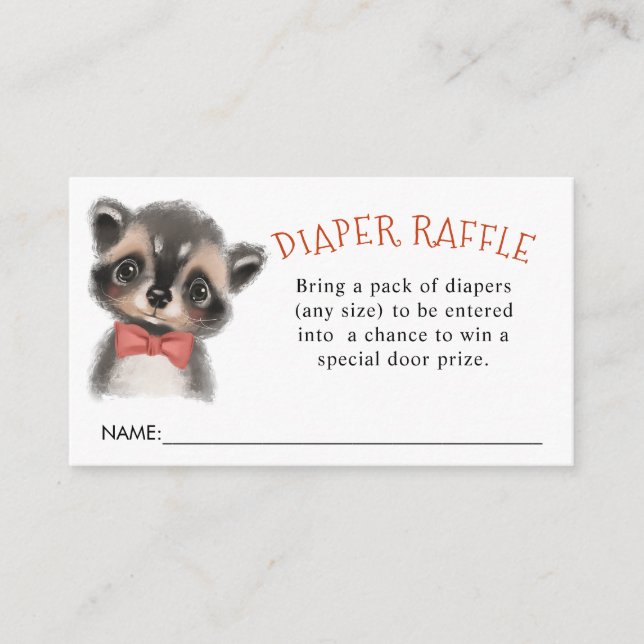 Cute Woodland Raccoon Diaper Raffle Enclosure Card (Front)