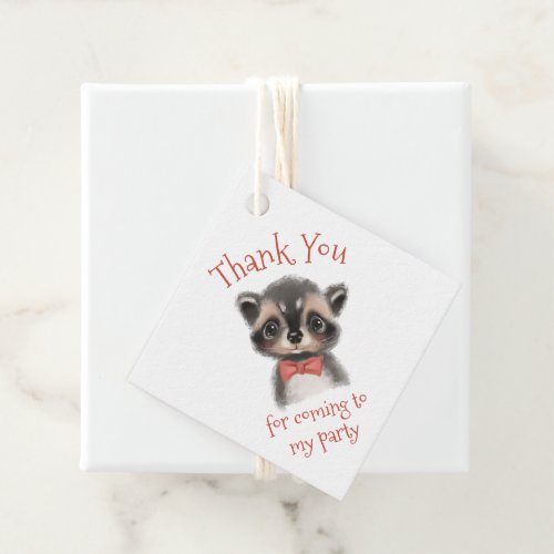 Cute Woodland Raccoon in Bow Tie Thank You Favor Tags