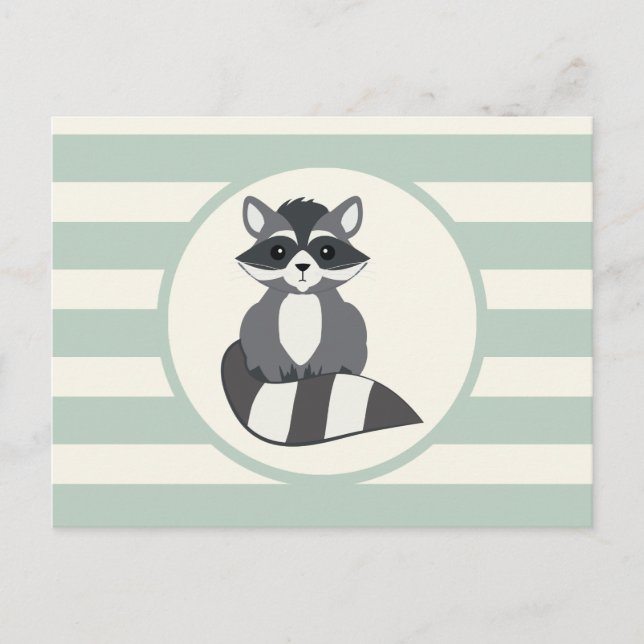 Cute Woodland Raccoon; Light Sage Green Postcard (Front)