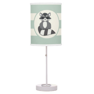 Cute Woodland Raccoon; Light Sage Green Table Lamp