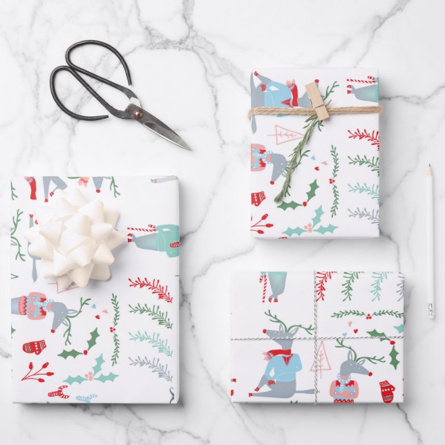 Cute Woodland Reindeer Animal Christmas  Wrapping Paper Sheets (Front)