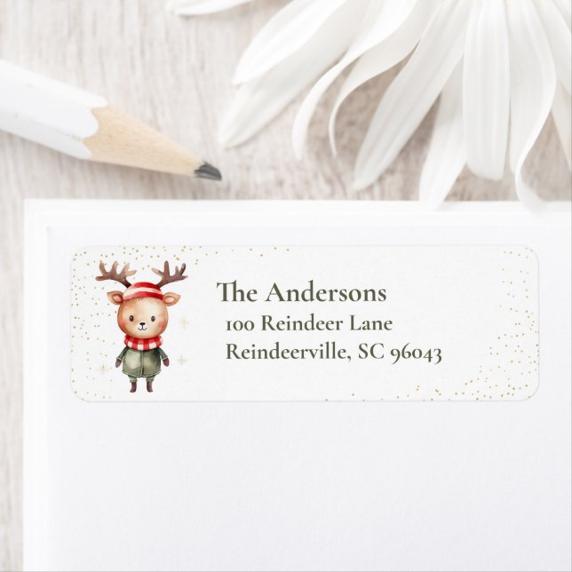 Cute Woodland Reindeer Christmas Elf Label (Insitu)