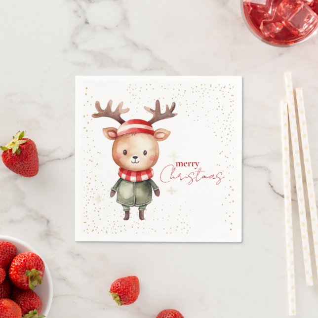 Cute Woodland Reindeer Christmas Elf Napkins (Insitu)