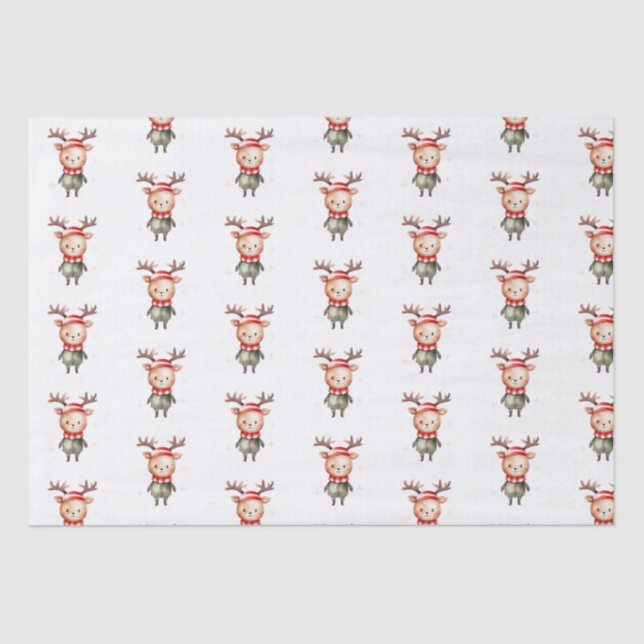 Cute Woodland Reindeer Christmas Elf Tissue Paper (Front)