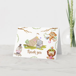 Cute Woodland Safari Animal Circus Baby Shower Letterpress Thank You Card