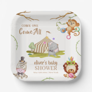 Cute Woodland Safari Animal Circus Baby Shower Paper Plates