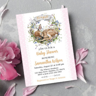 Cute Woodland Sleeping Doe Baby Shower Invitation
