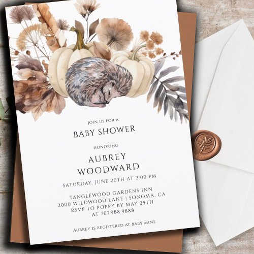 Cute Woodland Sleeping Hedgehog Pumpkins Fall Invitation