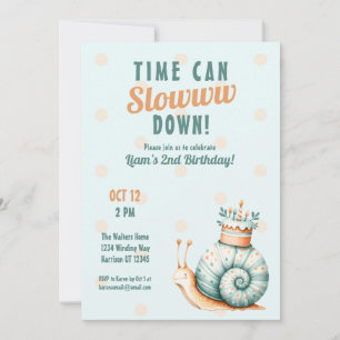 Cute Woodland Snail Time Flies Birthday Invitation