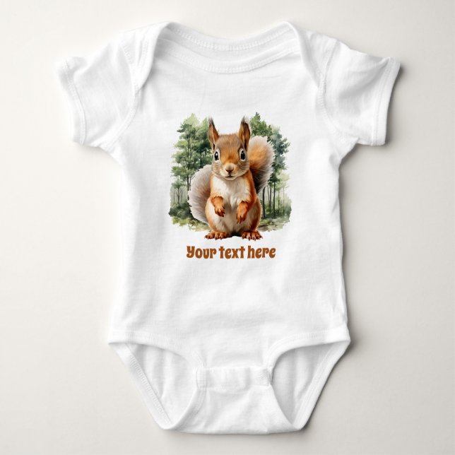 cute woodland squirrel add text  baby bodysuit (Front)