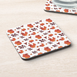 Cute Woodland Squirrel Autumn Pattern Beverage Coaster