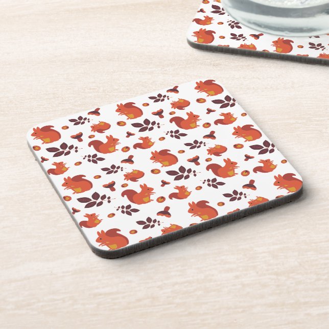 Cute Woodland Squirrel Autumn Pattern Beverage Coaster (Left Side)