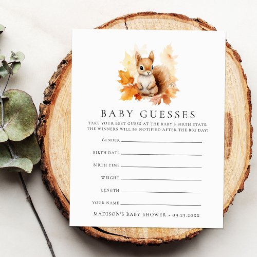 Cute Woodland Squirrel Baby Shower Guessing Game