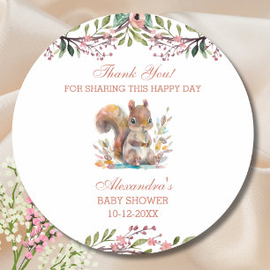 Cute Woodland Squirrel Baby Shower Thank You Class Classic Round Sticker