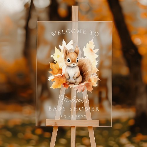 Cute Woodland Squirrel Baby Shower Welcome Acrylic Sign