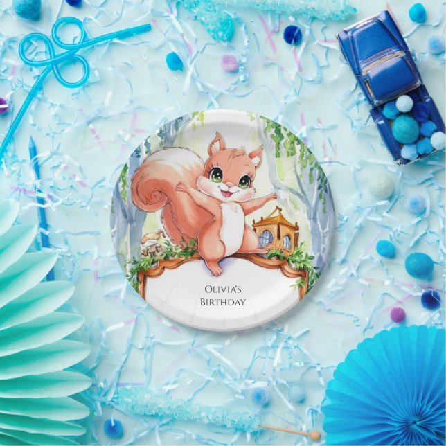Cute Woodland Squirrel Birthday Paper Plates (Party)