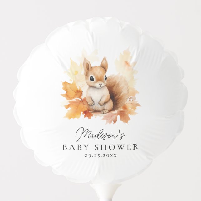 Cute Woodland Squirrel Fall Baby Shower Balloon (Front)