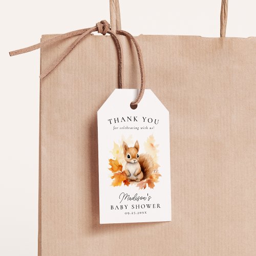 Cute Woodland Squirrel Fall Baby Shower Gift Tags