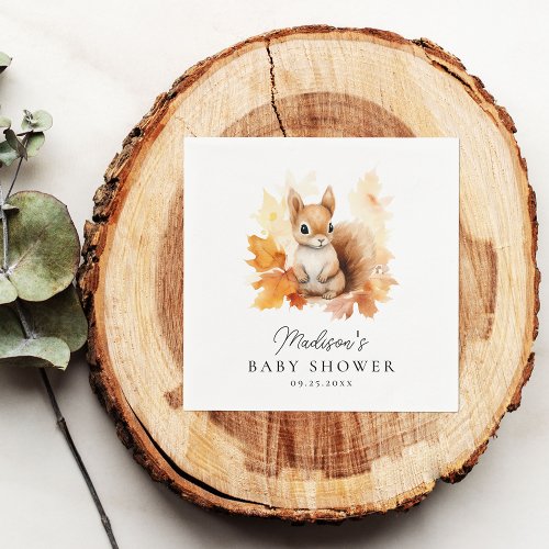 Cute Woodland Squirrel Fall Baby Shower Napkins