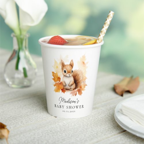 Cute Woodland Squirrel Fall Baby Shower Paper Cups
