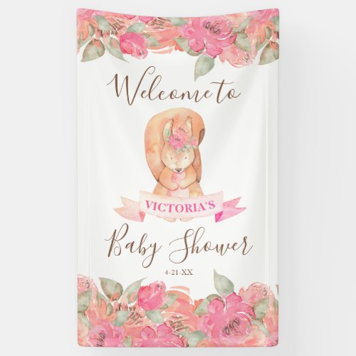 Cute Woodland Squirrel Floral Baby Shower Welcome