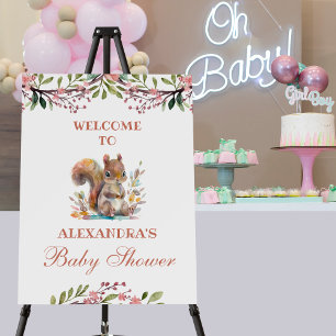 Cute Woodland Squirrel Floral Baby Shower Welcome Foam Board