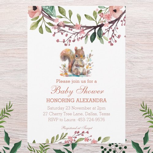 Cute Woodland Squirrel Forest Baby Shower Invitation