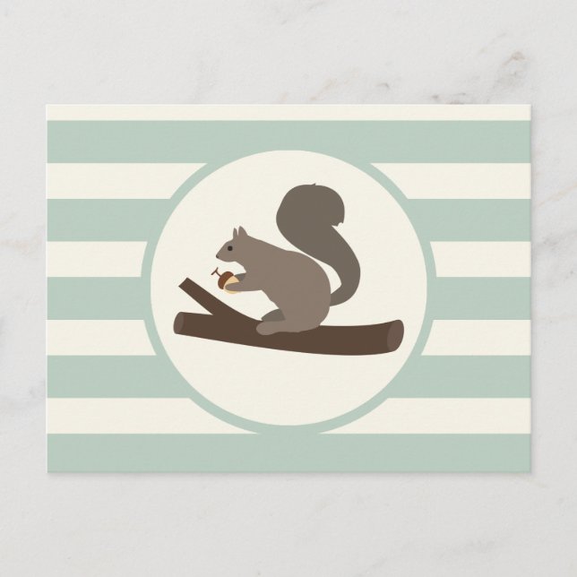Cute Woodland Squirrel on Light Sage Green Postcard (Front)