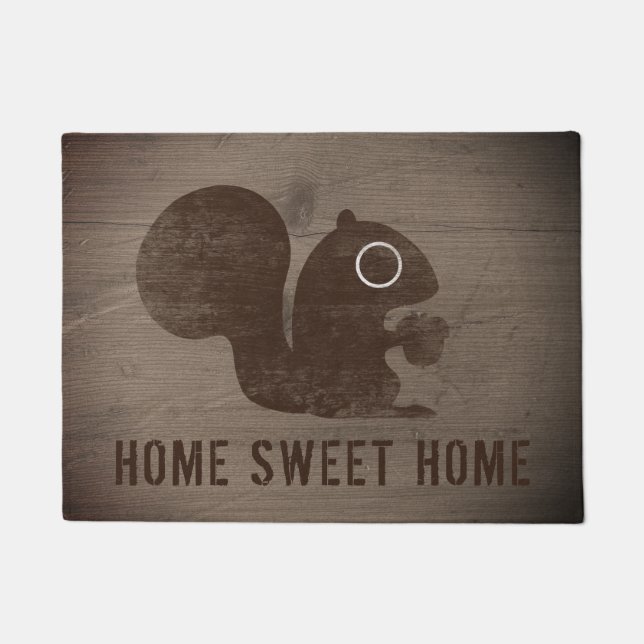 Cute Woodland Squirrel with Nut | Personalized Doormat (Front)