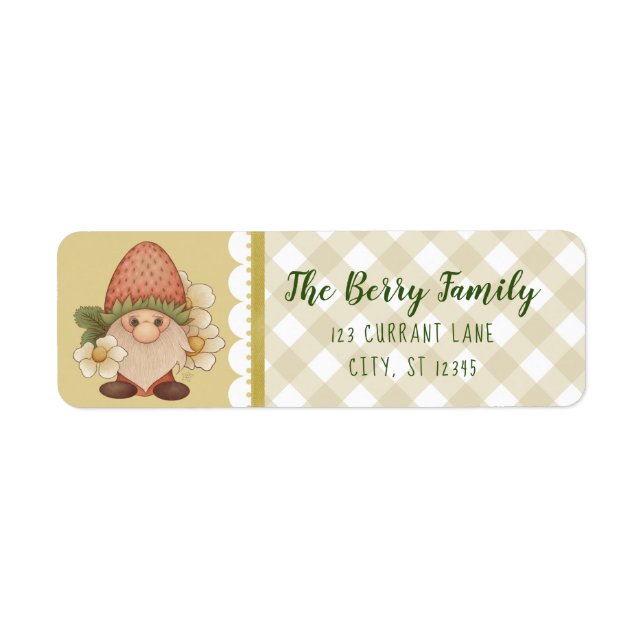 Cute Woodland Strawberry Gnome Label (Front)