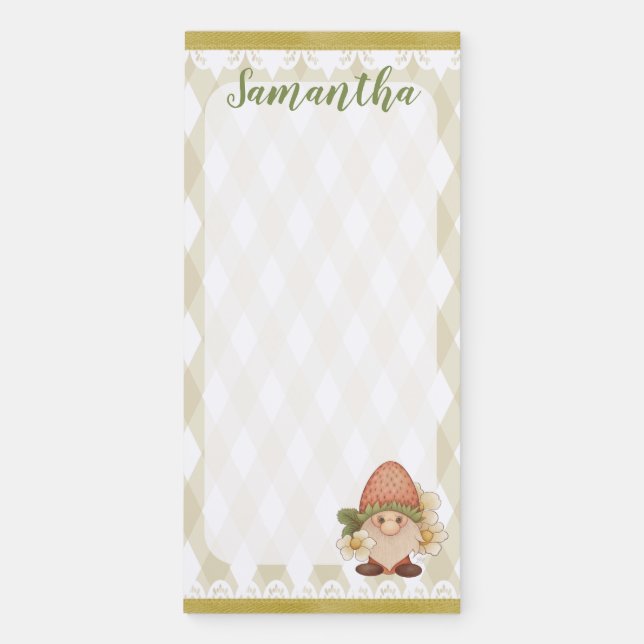Cute Woodland Strawberry Gnome Magnetic Notepad (Front)
