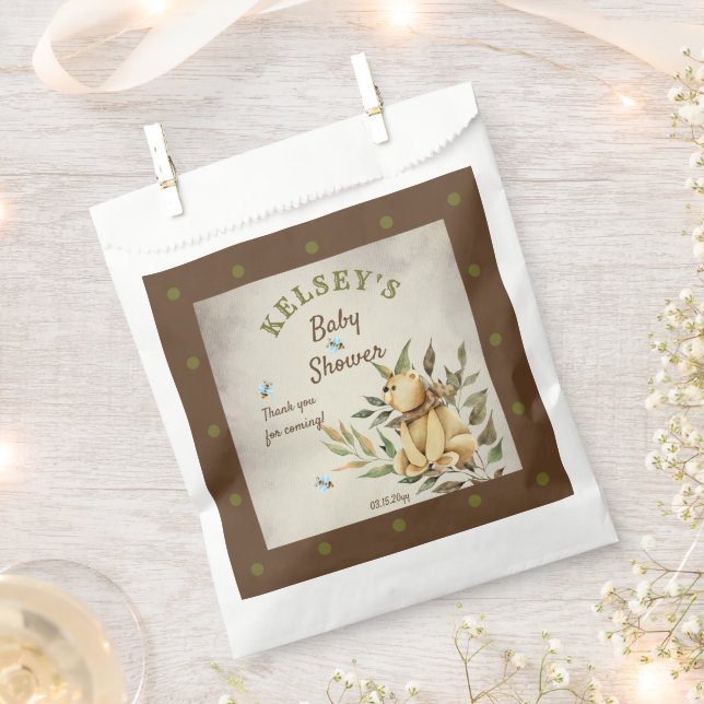Cute Woodland Teddy Bear Boy Baby Shower  Favor Bag (Clipped)