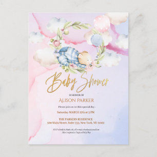 Cute Woodland Teddy Bear Boy Baby Shower Invitatio Postcard