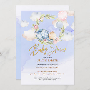 Cute Woodland Teddy Bear Boy Baby Shower Invitation