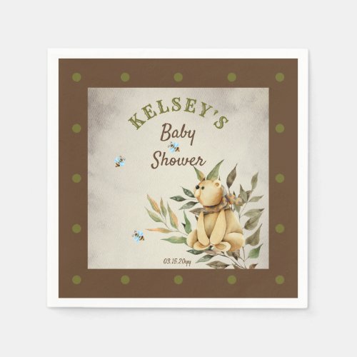 Cute Woodland Teddy Bear Boy Baby Shower Napkins