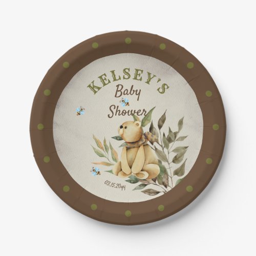 Cute Woodland Teddy Bear Boy Baby Shower Paper Plates