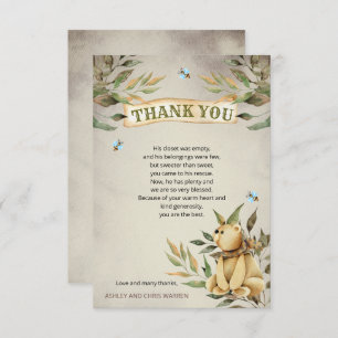 Cute Woodland Teddy Bear Boy Baby Shower Thank You Card