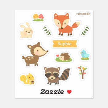 Cute Woodland Themed Animals Set Kids Sticker by RustyDoodle at Zazzle