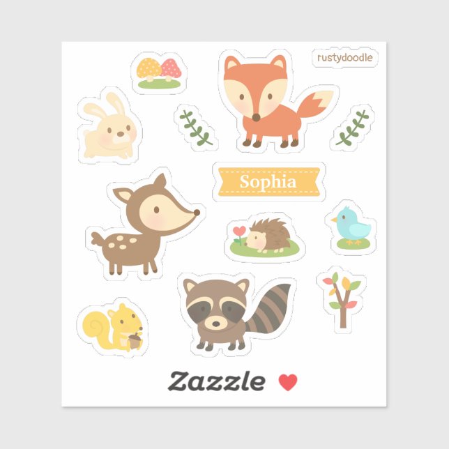 Cute Woodland Themed Animals Set Kids Sticker (Sheet)