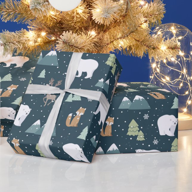 Cute woodland tiled party Christmas Wrapping Paper (Holidays)