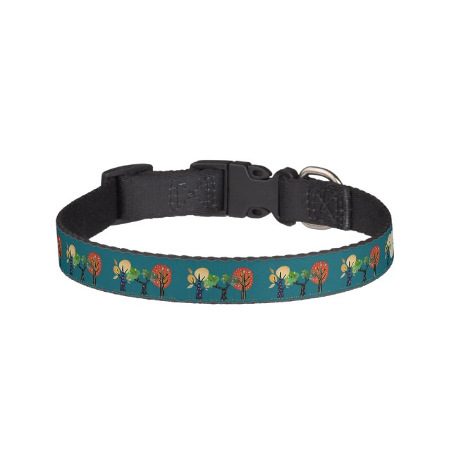 Cute Woodland Trees Pattern Teal Green Dog Pet Collar (Front)